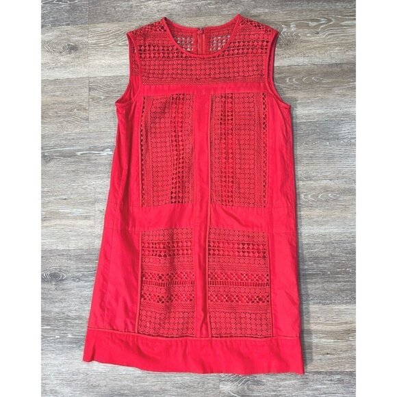 J Crew Sz S Red Crochet Lace Shift Mini Dress Sundress Sleeveless - Picture 6 of 16